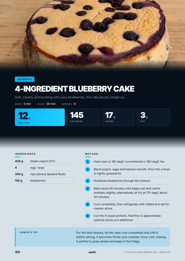 4-Ingredient Blueberry Cake, actual cookbook page 12
